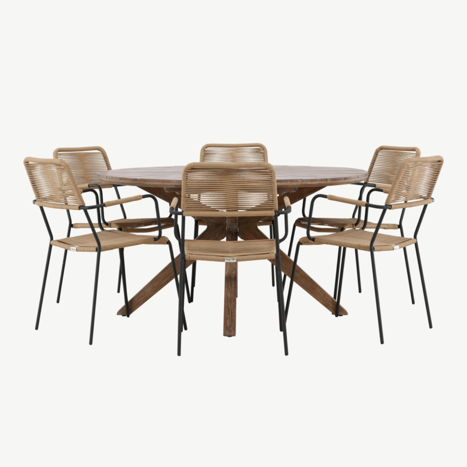 Ümmargune pruun akaatsiapuidust aialaua ja köiest toolidega söögikomplekt Rosario (6 kohta), GR24334 – 7