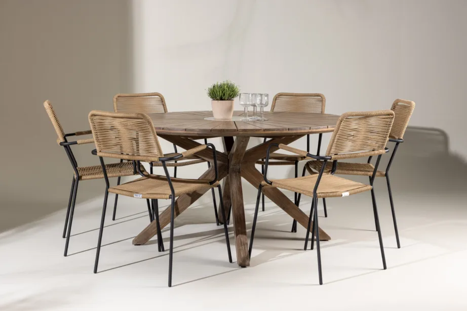 Ümmargune pruun akaatsiapuidust aialaua ja köiest toolidega söögikomplekt Rosario (6 kohta), GR24334 – 8