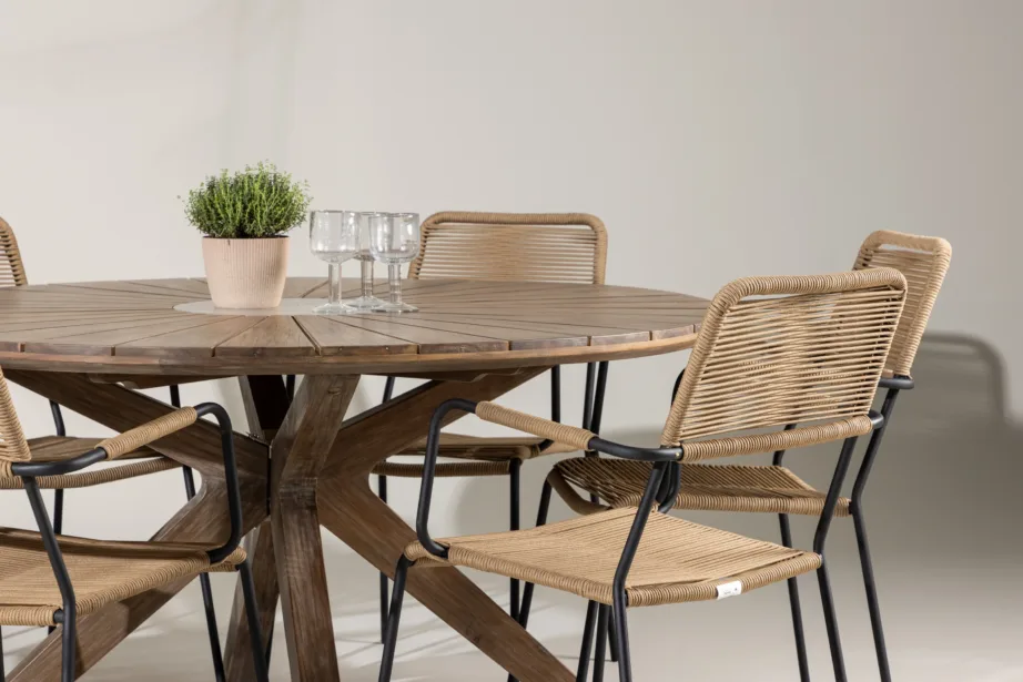 Ümmargune pruun akaatsiapuidust aialaua ja köiest toolidega söögikomplekt Rosario (6 kohta), GR24334 – 9