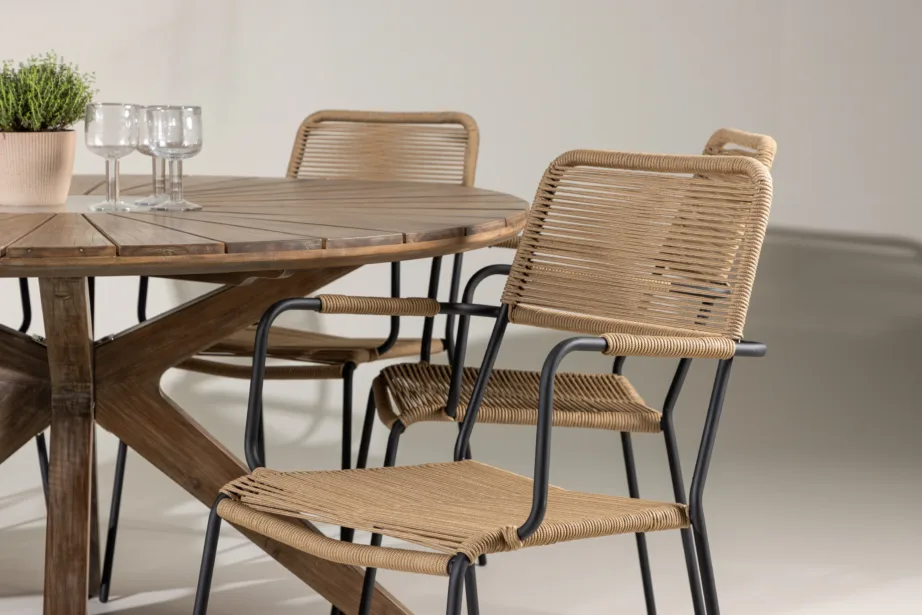 Ümmargune pruun akaatsiapuidust aialaua ja köiest toolidega söögikomplekt Rosario (6 kohta), GR24334 – 10