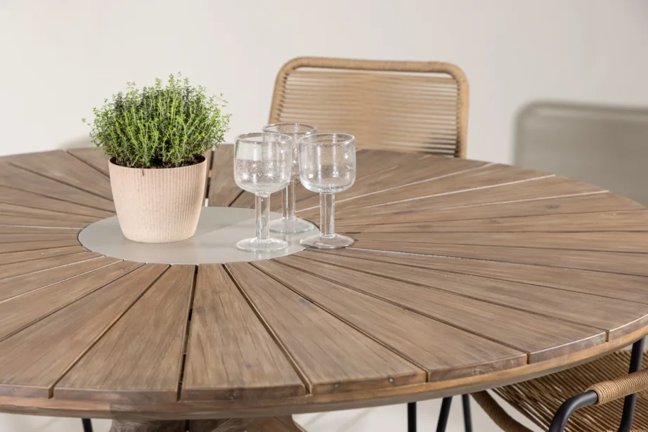 Ümmargune pruun akaatsiapuidust aialaua ja köiest toolidega söögikomplekt Rosario (6 kohta), GR24334 – 11