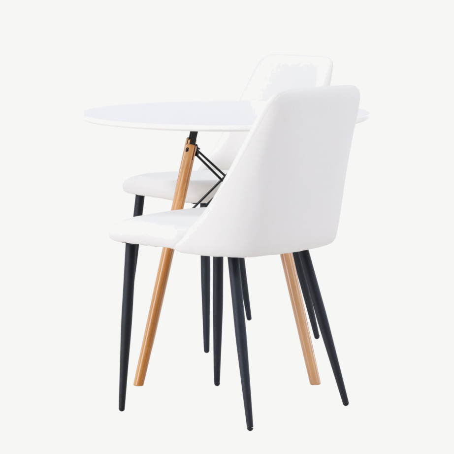 Ümmargune söögigrupi komplekt Danburi valge MDF lauaga ja Night sarja valged toolid, GR23910 – 7