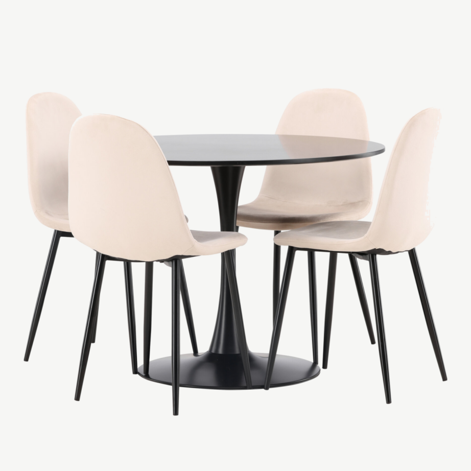 Ümmargune söögigrupi komplekt Glade – must laud ja beežid velvettoolid, 4-kohaline, GR22904 – 3