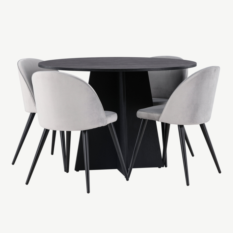 Ümmargune söögikomplekt Bootcut – must laud ja hallid velvettoolid, GR22869 – 3