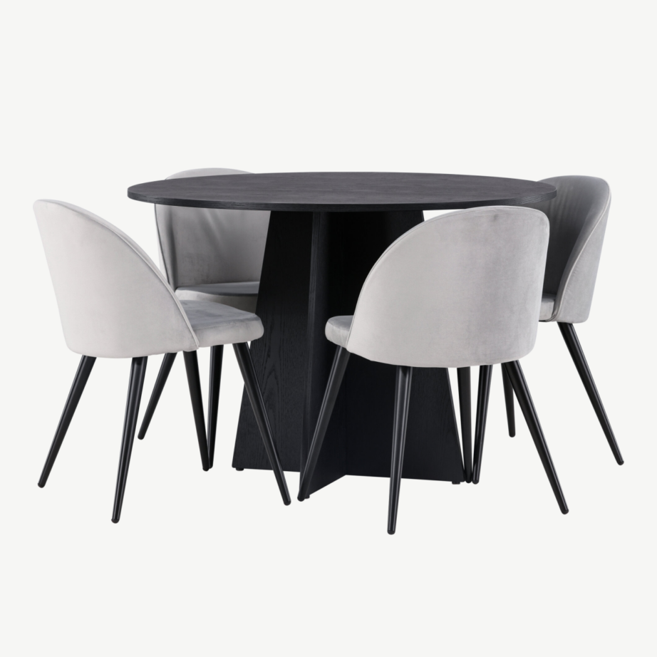 Ümmargune söögikomplekt Bootcut – must laud ja hallid velvettoolid, GR22869 – 4
