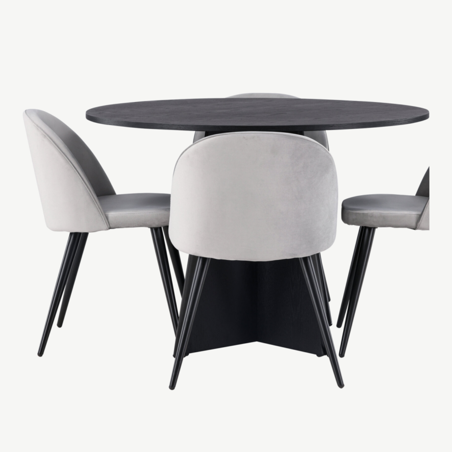 Ümmargune söögikomplekt Bootcut – must laud ja hallid velvettoolid, GR22869 – 7
