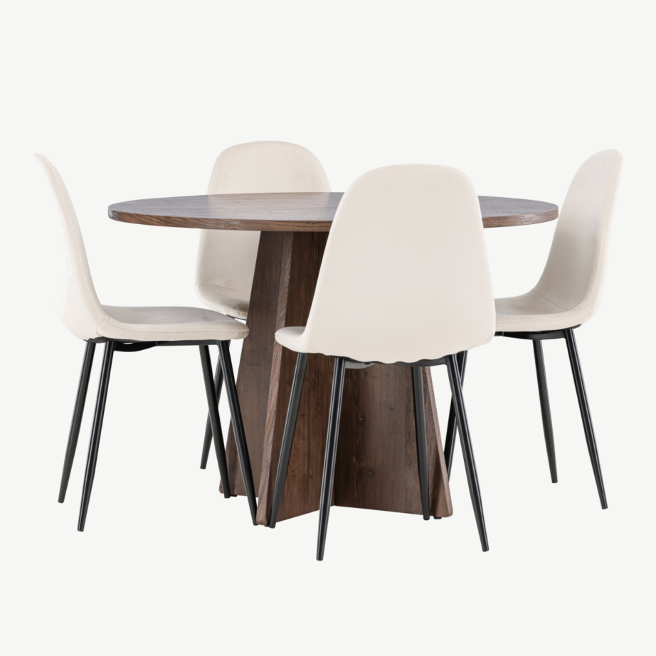 Ümmargune söögikomplekt Bootcut laud ja 4 Polar tooli (mokkas MDF, beež samet), GR24397 – 3