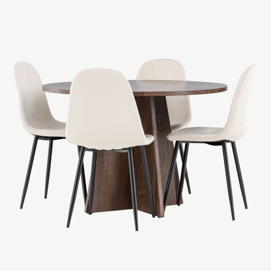 Ümmargune söögikomplekt Bootcut laud ja 4 Polar tooli (mokkas MDF, beež samet), GR24397 – 4