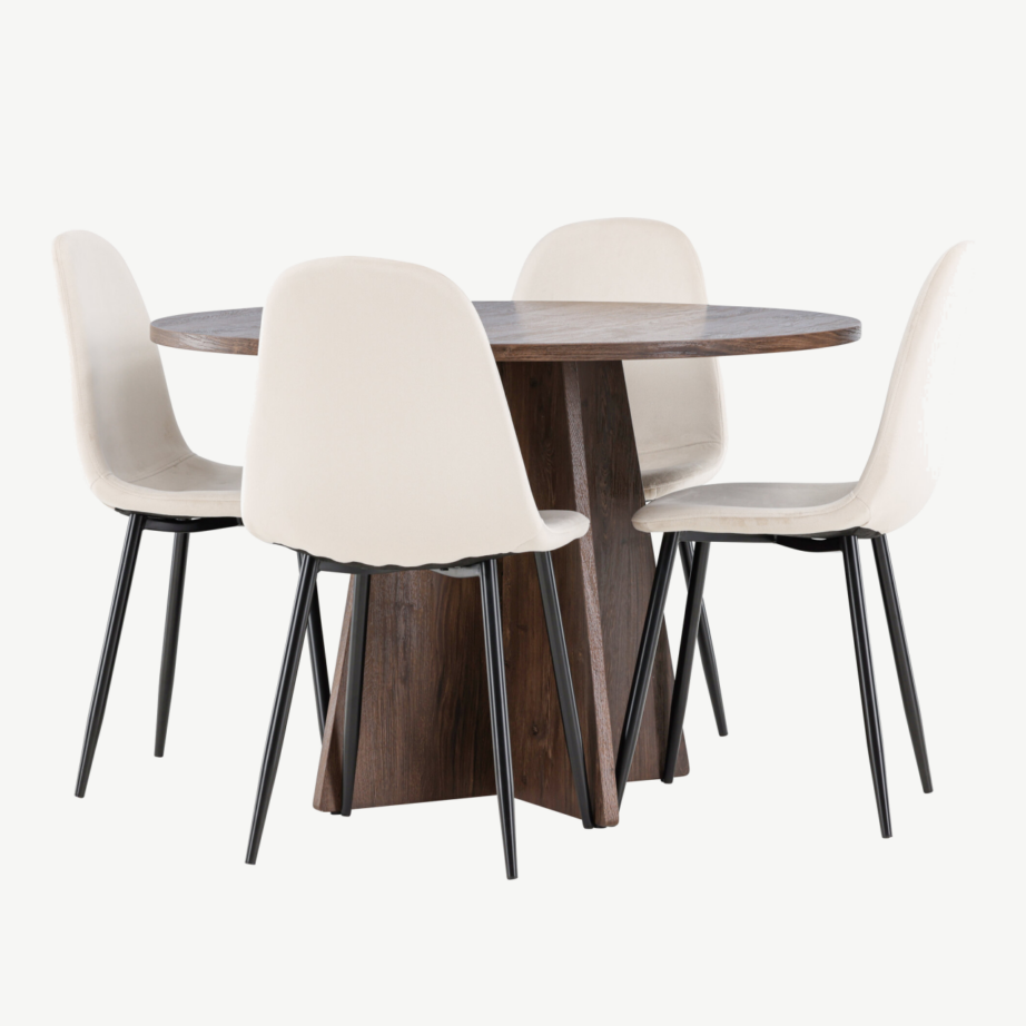 Ümmargune söögikomplekt Bootcut laud ja 4 Polar tooli (mokkas MDF, beež samet), GR24397 – 6