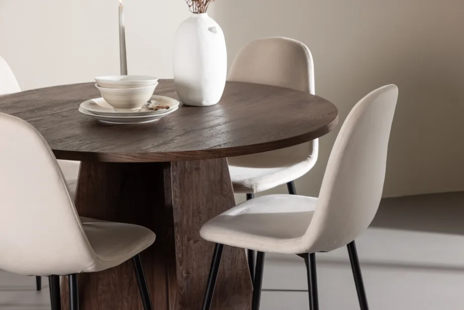 Ümmargune söögikomplekt Bootcut laud ja 4 Polar tooli (mokkas MDF, beež samet), GR24397 – 9