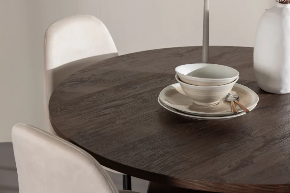 Ümmargune söögikomplekt Bootcut laud ja 4 Polar tooli (mokkas MDF, beež samet), GR24397 – 10