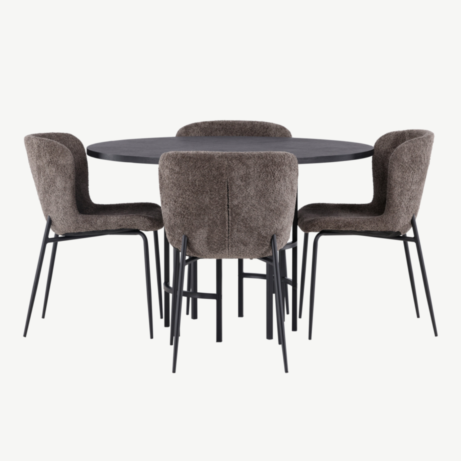 Ümmargune söögikomplekt Copenhagen – must MDF laud ja buklee kangaga tumehallid toolid, GR23220 – 5