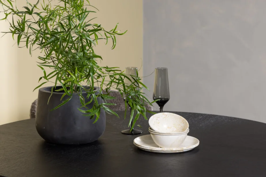 Ümmargune söögikomplekt Copenhagen – must MDF laud ja buklee kangaga tumehallid toolid, GR23220 – 10