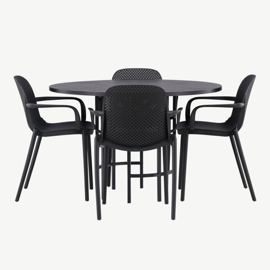 Ümmargune söögikomplekt Copenhagen – must MDF laud ja mustad plastiktoolid, GR23210 – 2