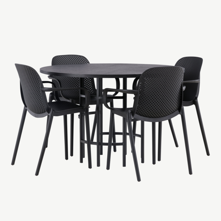 Ümmargune söögikomplekt Copenhagen – must MDF laud ja mustad plastiktoolid, GR23210 – 4