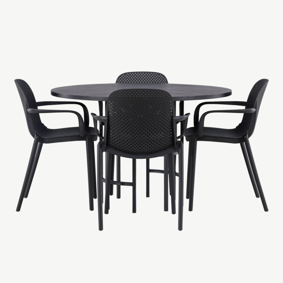 Ümmargune söögikomplekt Copenhagen – must MDF laud ja mustad plastiktoolid, GR23210 – 5