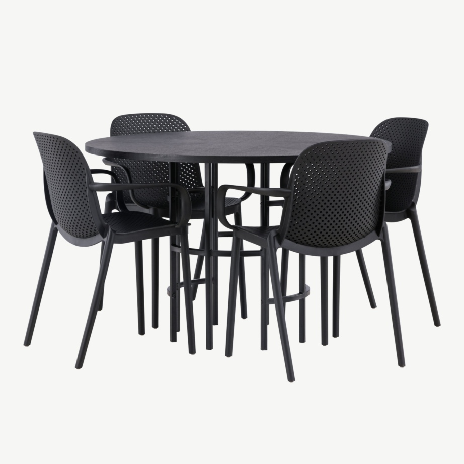 Ümmargune söögikomplekt Copenhagen – must MDF laud ja mustad plastiktoolid, GR23210 – 6