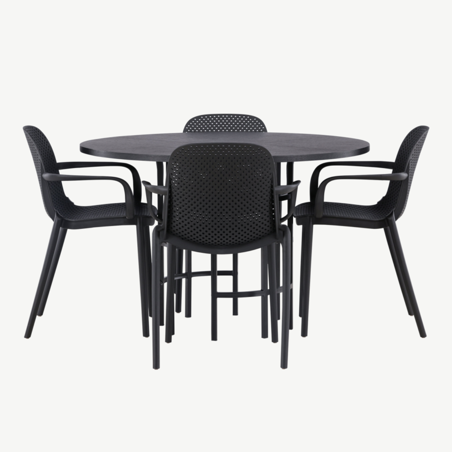 Ümmargune söögikomplekt Copenhagen – must MDF laud ja mustad plastiktoolid, GR23210 – 7