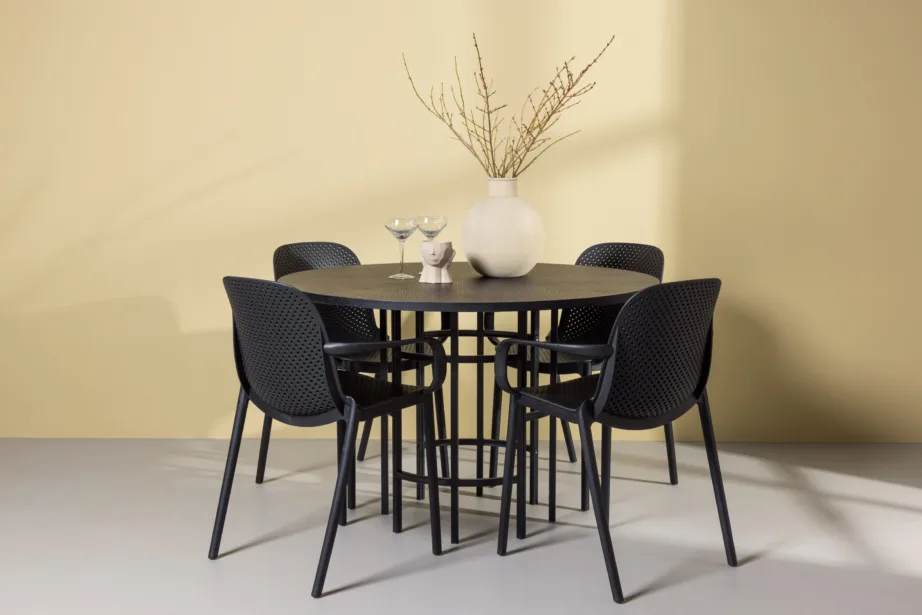 Ümmargune söögikomplekt Copenhagen – must MDF laud ja mustad plastiktoolid, GR23210 – 8