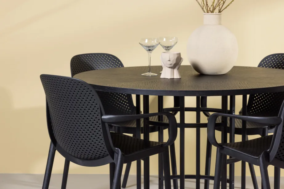 Ümmargune söögikomplekt Copenhagen – must MDF laud ja mustad plastiktoolid, GR23210 – 9