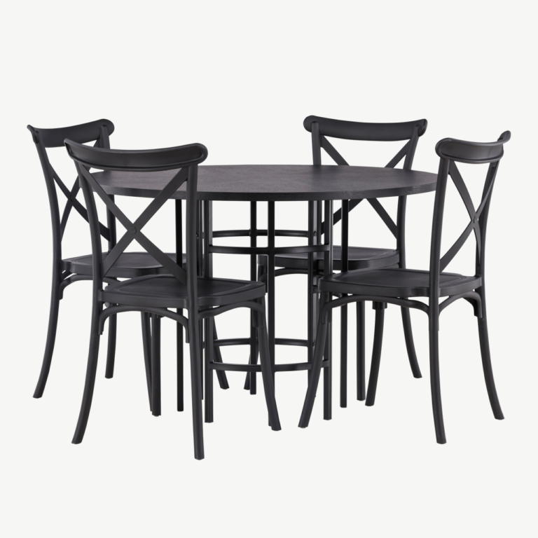 Ümmargune söögikomplekt Copenhagen (must MDF laud, 4 musta plastiktooli) - GR23213