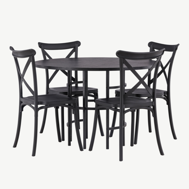 Ümmargune söögikomplekt Copenhagen (must MDF laud, 4 musta plastiktooli) - GR23213