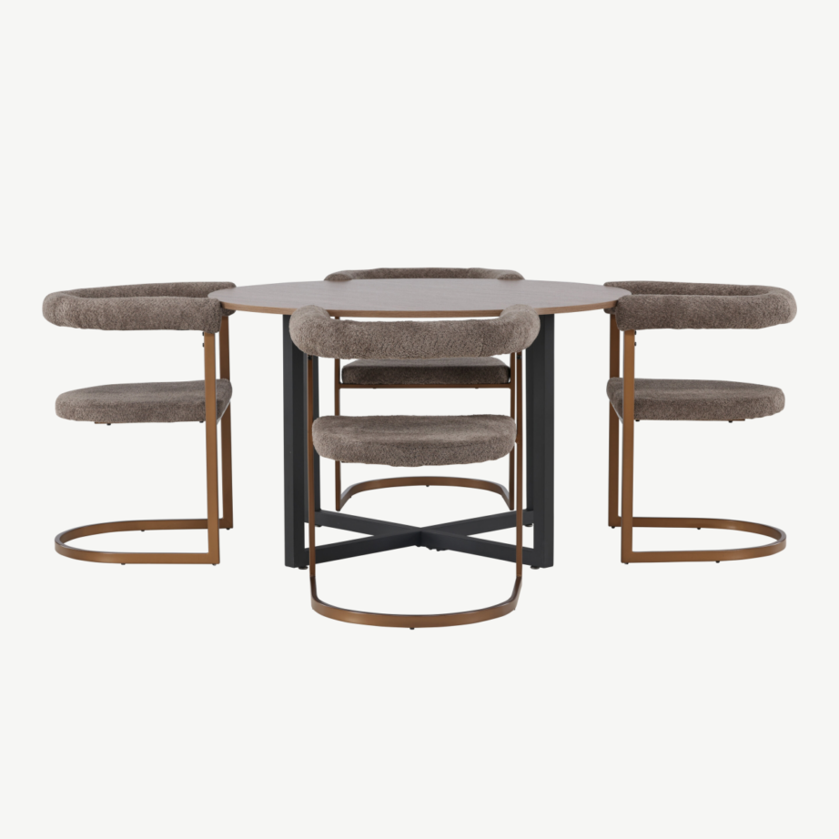 Ümmargune söögikomplekt Durango, pähklitooni MDF laud ja pruunid Night toolid (Ø120 cm), GR23924 – 7