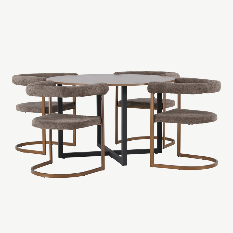 Ümmargune söögikomplekt Durango, pähklitooni MDF laud ja pruunid Night toolid (Ø120 cm), GR23924 – 8