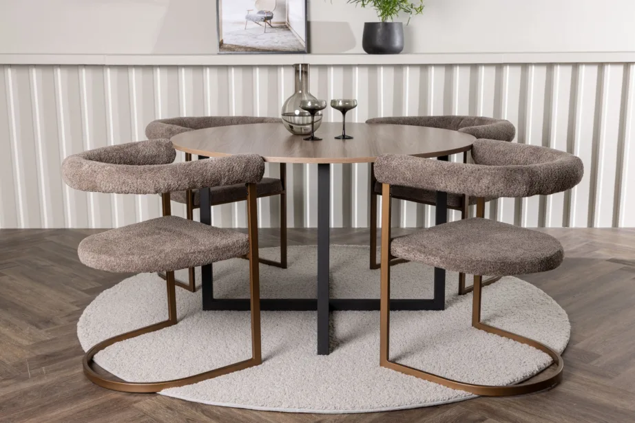 Ümmargune söögikomplekt Durango, pähklitooni MDF laud ja pruunid Night toolid (Ø120 cm), GR23924 – 9