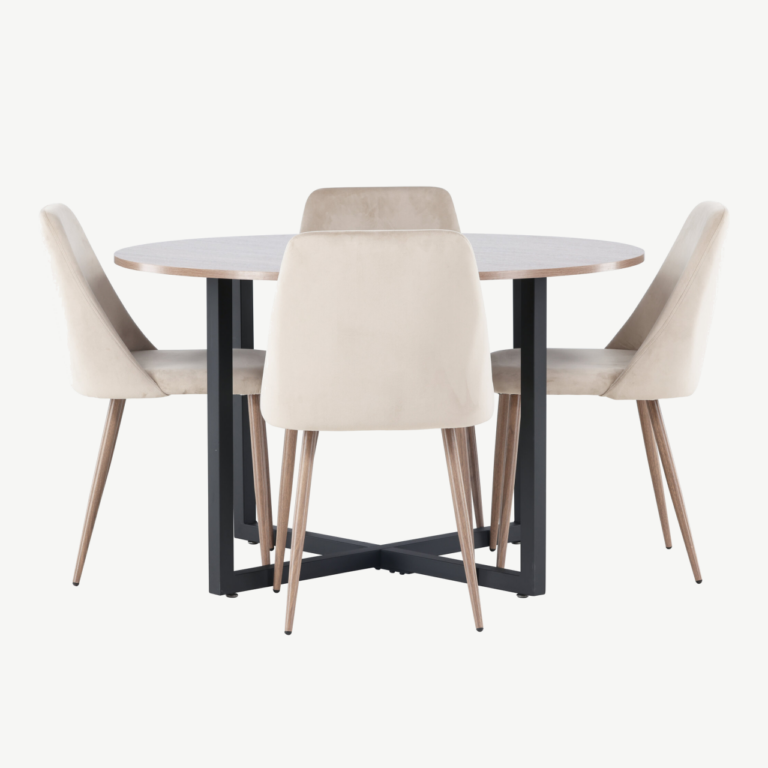 Ümmargune söögikomplekt Durango, pähklitooni MDF laud ja pruunid Night toolid (Ø120 cm) - GR23924