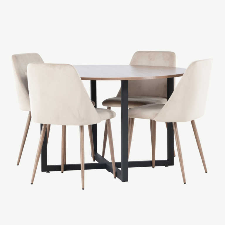 Ümmargune söögikomplekt Durango, pähklitooni MDF laud ja pruunid Night toolid (Ø120 cm) - GR23924