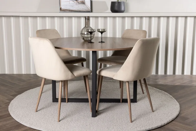 Ümmargune söögikomplekt Durango, pähklitooni MDF laud ja pruunid Night toolid (Ø120 cm) - GR23924