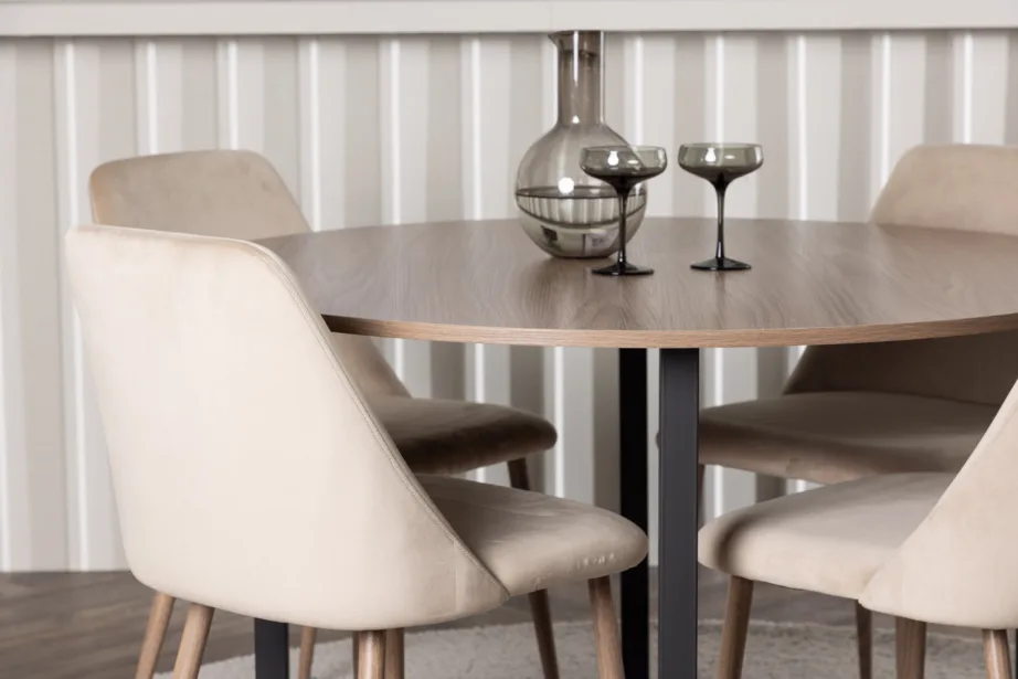 Ümmargune söögikomplekt Durango, pähklitooni MDF laud ja pruunid Night toolid (Ø120 cm), GR23924 – 15