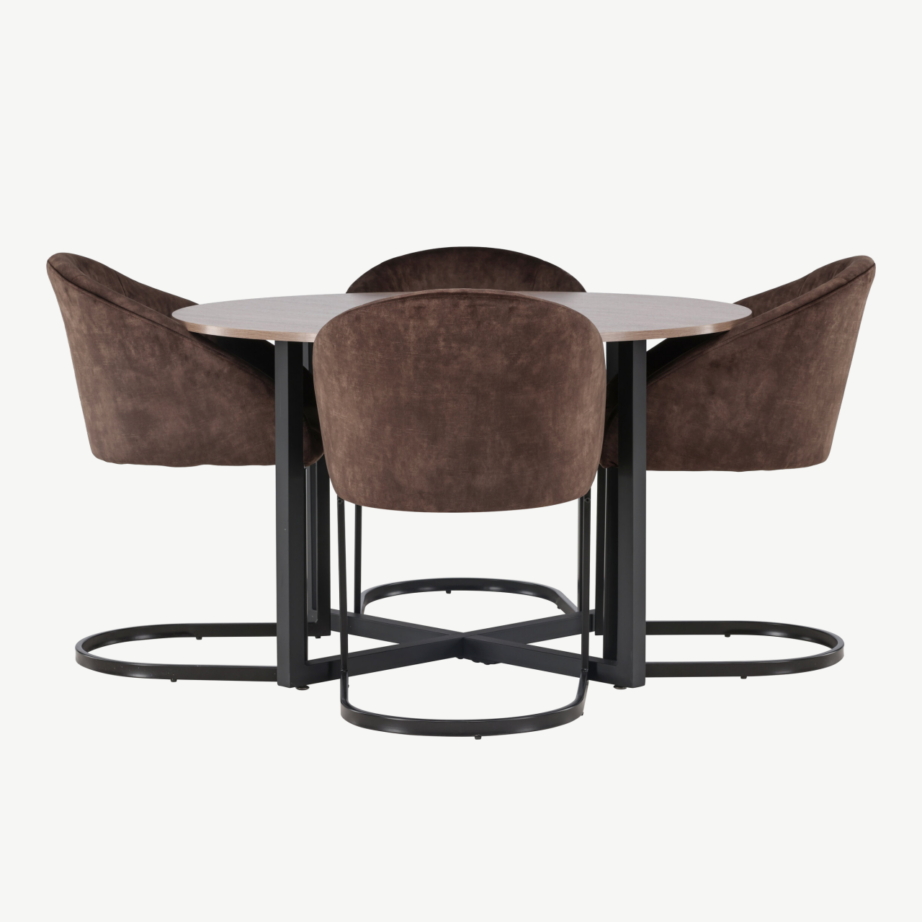 Ümmargune söögikomplekt Durango, pähklitooni MDF laud ja pruunid Night toolid (Ø120 cm), GR23924 – 2