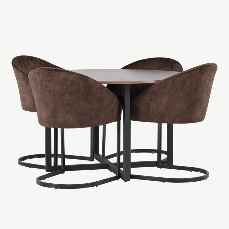 Ümmargune söögikomplekt Durango (pähklitooni MDF laud, pruunid polsterdatud Evening toolid, must metallraam) - GR23932