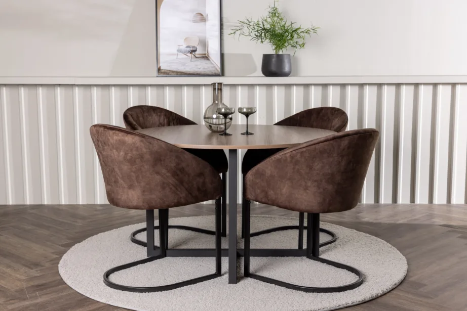Ümmargune söögikomplekt Durango, pähklitooni MDF laud ja pruunid Night toolid (Ø120 cm), GR23924 – 4