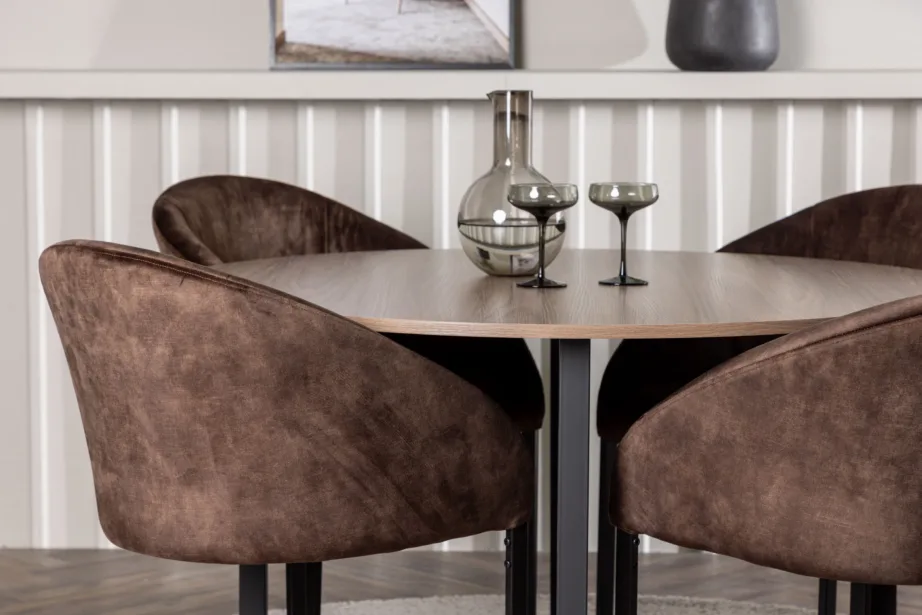 Ümmargune söögikomplekt Durango, pähklitooni MDF laud ja pruunid Night toolid (Ø120 cm), GR23924 – 5