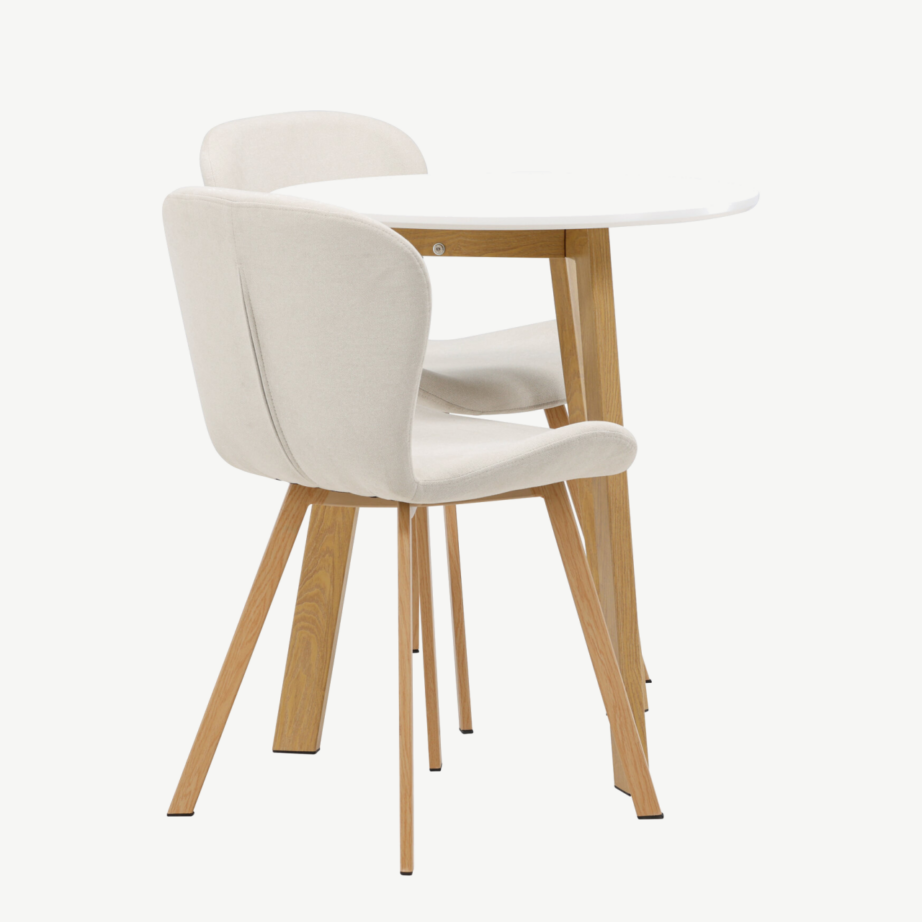 Ümmargune söögikomplekt Leonora laud ja Lilja toolid (valge MDF, beež polüester, ø65cm), GR23503 – 2