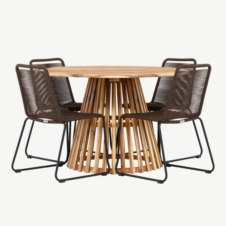 Ümmargune söögikomplekt Lumpur/Lindos (akaatsiapuit, metallraamiga toolid, Ø120 cm) - GR24350