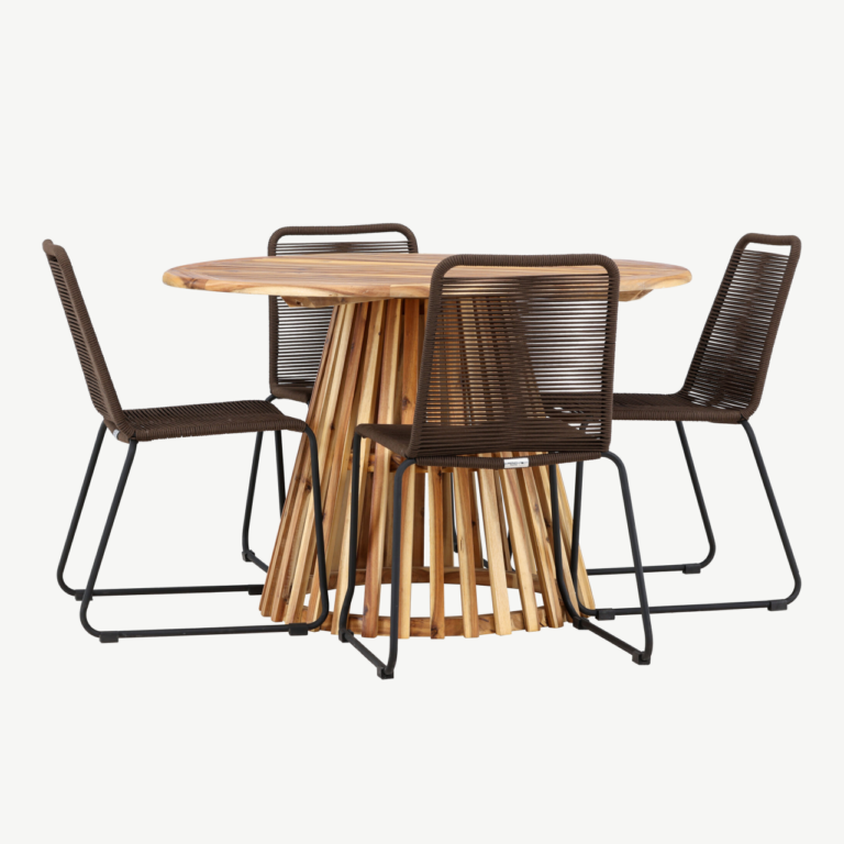 Ümmargune söögikomplekt Lumpur/Lindos (akaatsiapuit, metallraamiga toolid, Ø120 cm) - GR24350