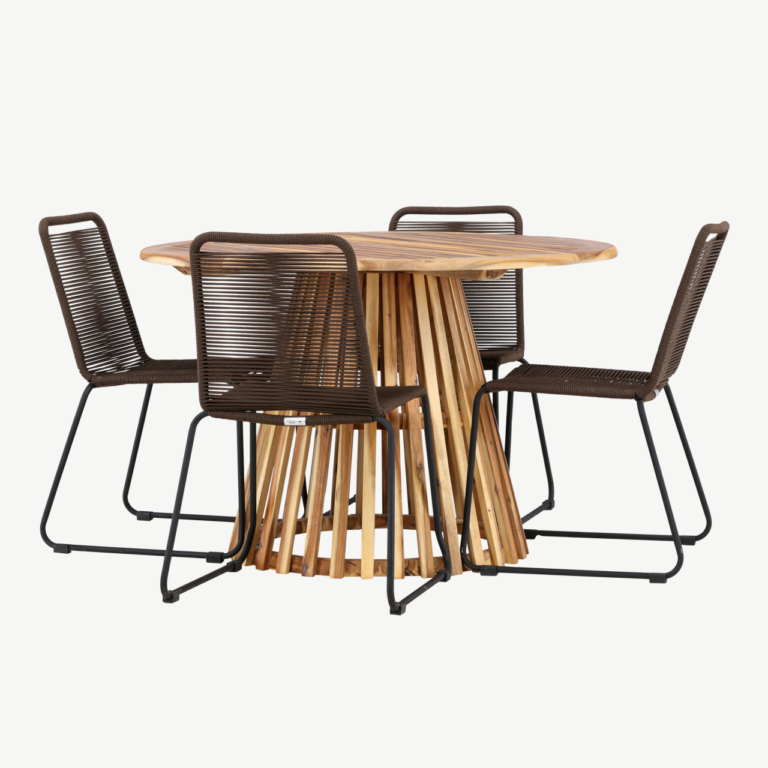 Ümmargune söögikomplekt Lumpur/Lindos (akaatsiapuit, metallraamiga toolid, Ø120 cm) - GR24350