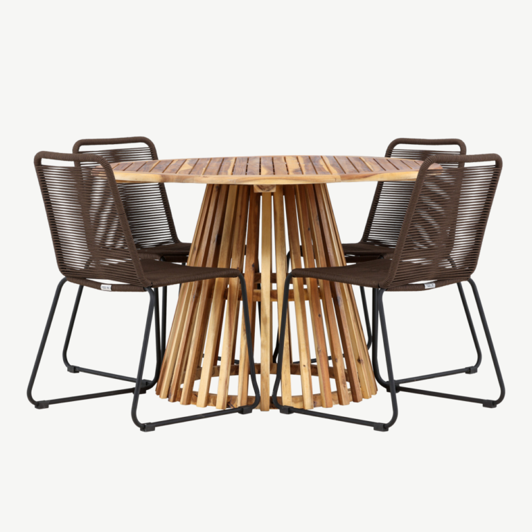 Ümmargune söögikomplekt Lumpur/Lindos (akaatsiapuit, metallraamiga toolid, Ø120 cm) - GR24350
