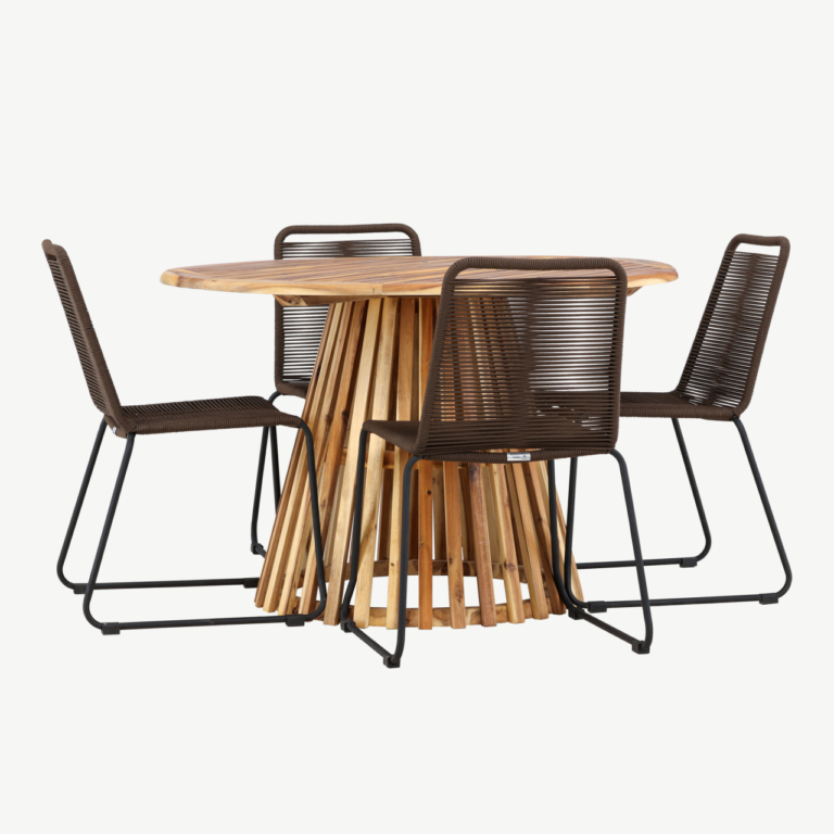 Ümmargune söögikomplekt Lumpur/Lindos (akaatsiapuit, metallraamiga toolid, Ø120 cm) - GR24350