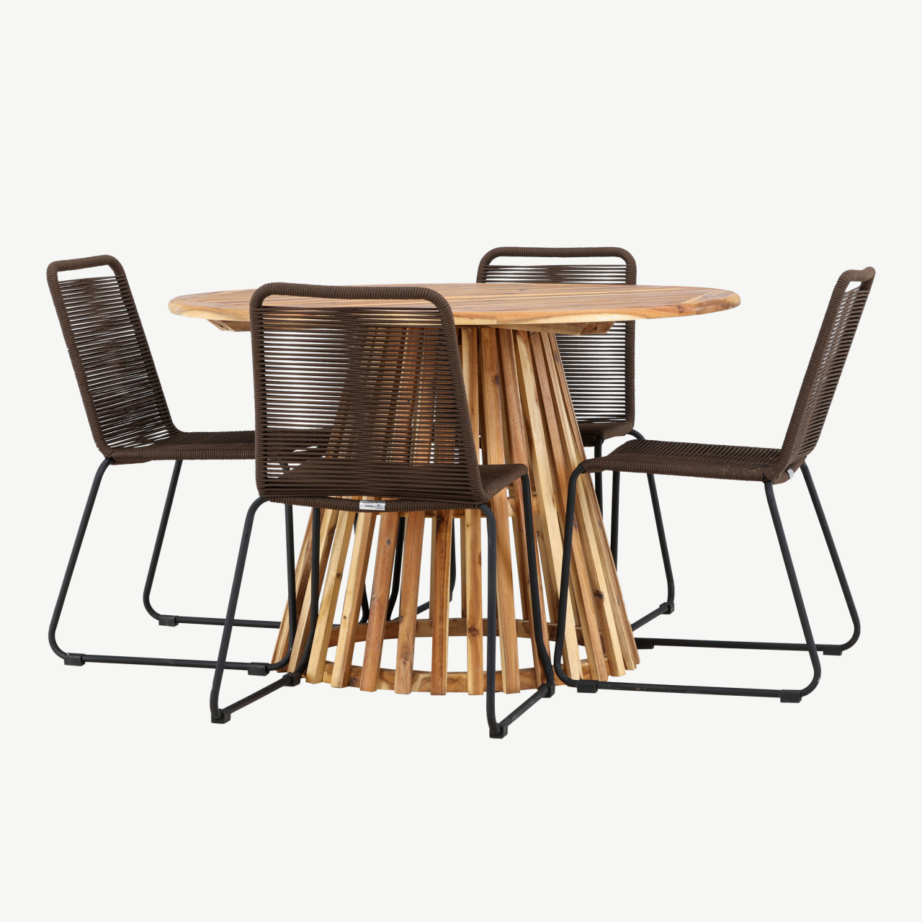 Ümmargune söögikomplekt Lumpur/Lindos (akaatsiapuit, metallraamiga toolid, Ø120 cm), GR24350 – 6