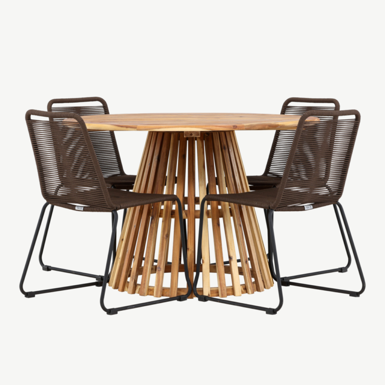 Ümmargune söögikomplekt Lumpur/Lindos (akaatsiapuit, metallraamiga toolid, Ø120 cm) - GR24350