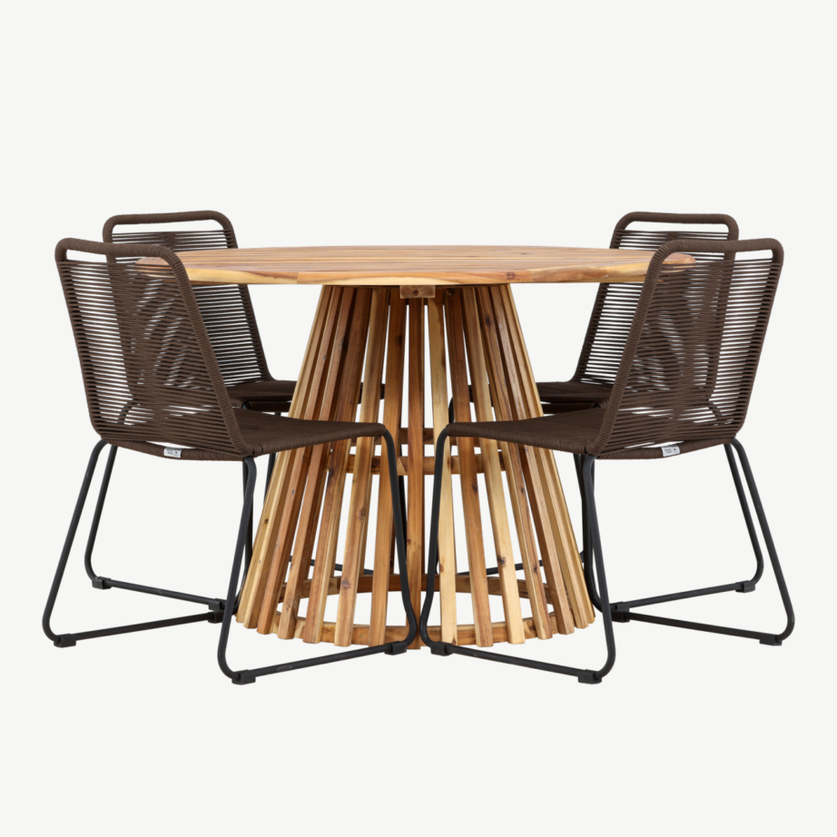 Ümmargune söögikomplekt Lumpur/Lindos (akaatsiapuit, metallraamiga toolid, Ø120 cm), GR24350 – 7