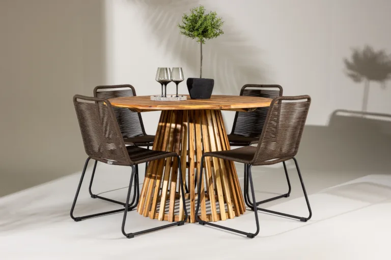 Ümmargune söögikomplekt Lumpur/Lindos (akaatsiapuit, metallraamiga toolid, Ø120 cm) - GR24350