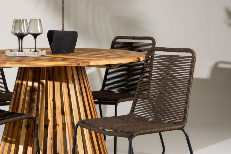 Ümmargune söögikomplekt Lumpur/Lindos (akaatsiapuit, metallraamiga toolid, Ø120 cm), GR24350 – 10