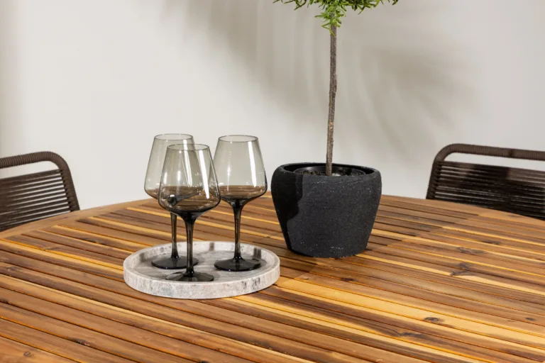 Ümmargune söögikomplekt Lumpur/Lindos (akaatsiapuit, metallraamiga toolid, Ø120 cm) - GR24350