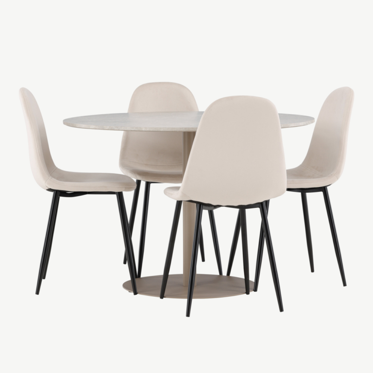 Ümmargune söögikomplekt Lycke laud ja 4 beeži velvetkattega Polar tooli (MDF, ø110 cm) - GR24387